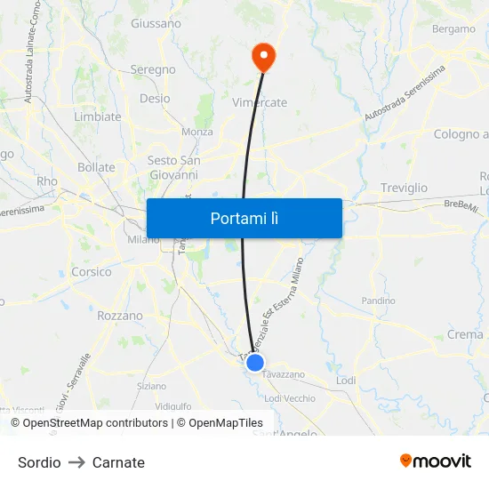 Sordio to Carnate map