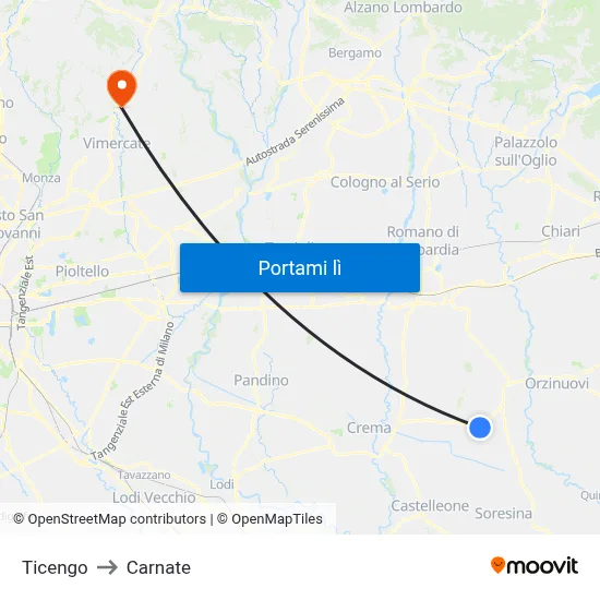 Ticengo to Carnate map