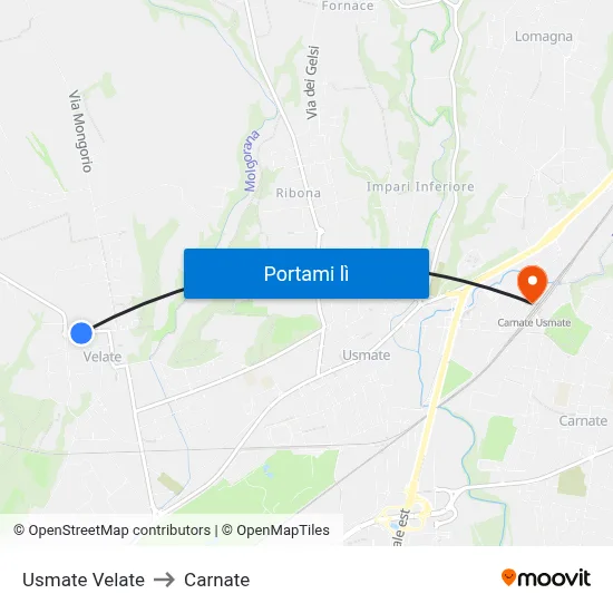 Usmate Velate to Carnate map