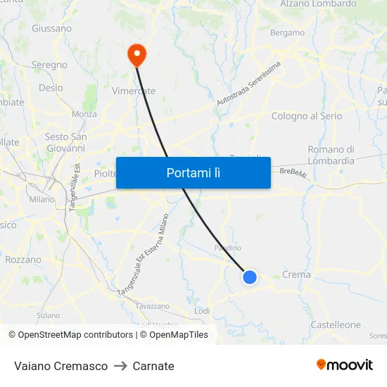 Vaiano Cremasco to Carnate map