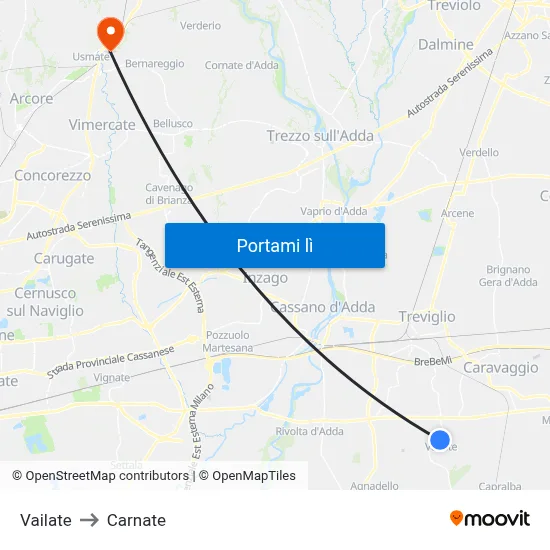 Vailate to Carnate map