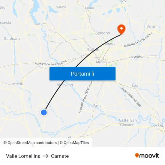 Valle Lomellina to Carnate map