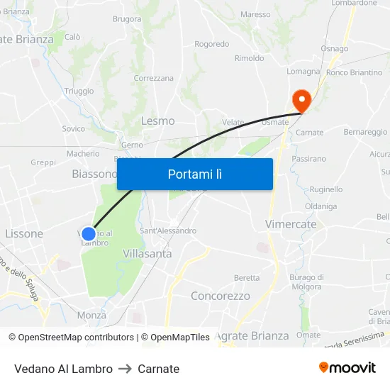 Vedano Al Lambro to Carnate map