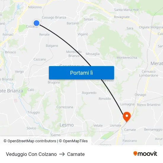 Veduggio Con Colzano to Carnate map