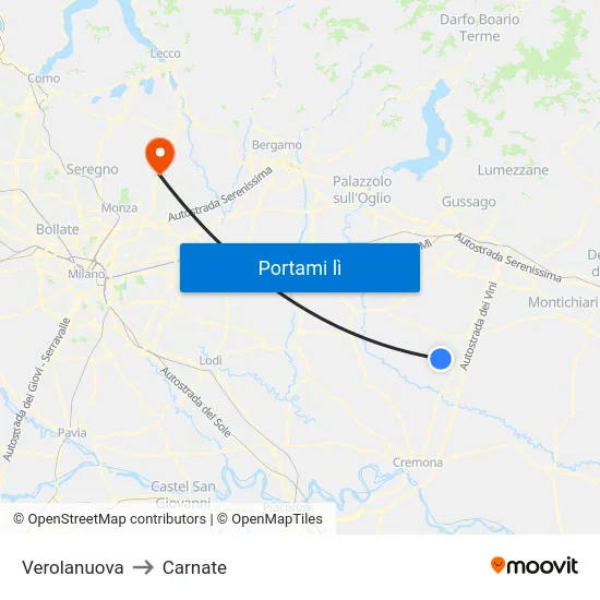 Verolanuova to Carnate map