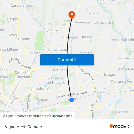 Vignate to Carnate map