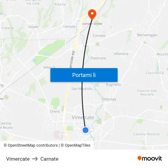 Vimercate to Carnate map