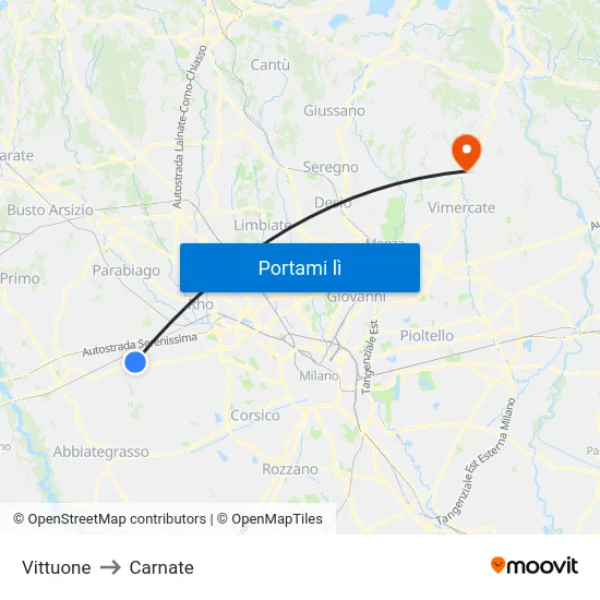 Vittuone to Carnate map