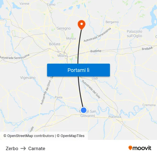 Zerbo to Carnate map