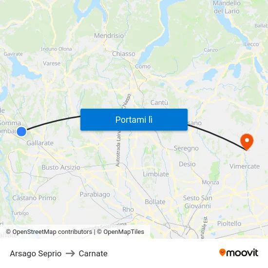 Arsago Seprio to Carnate map