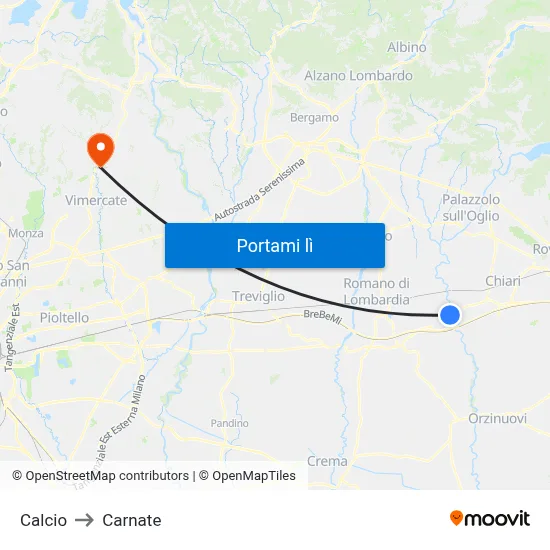 Calcio to Carnate map