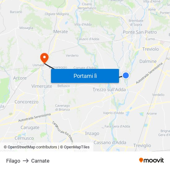 Filago to Carnate map