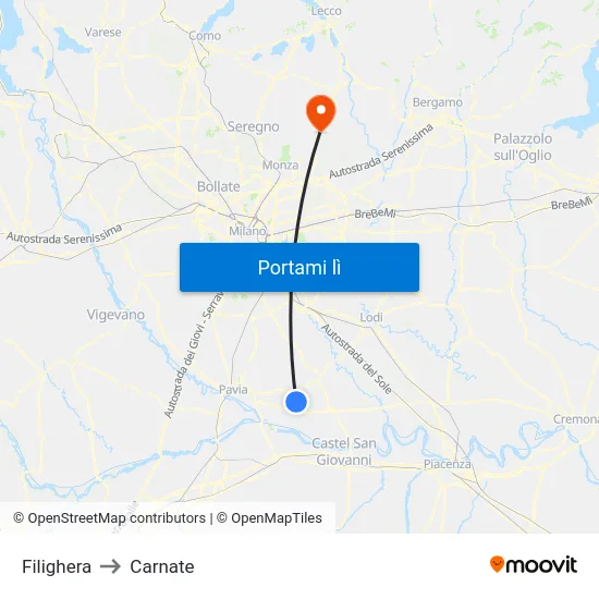 Filighera to Carnate map