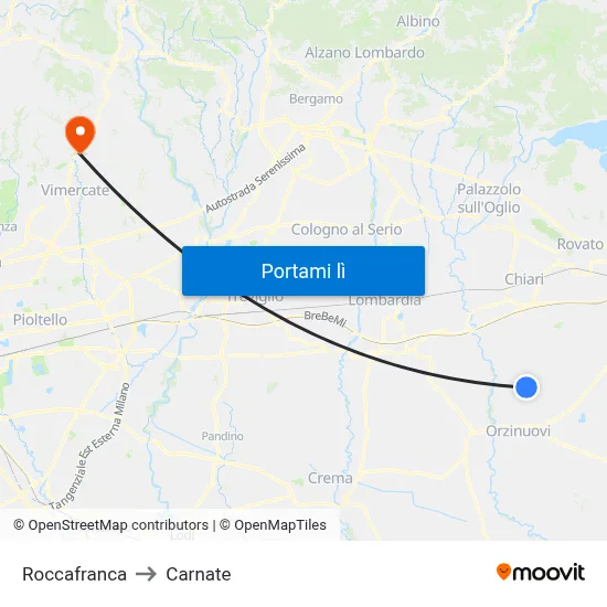 Roccafranca to Carnate map