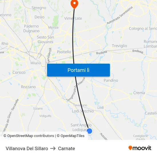 Villanova Del Sillaro to Carnate map