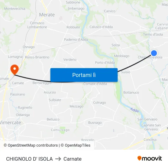 CHIGNOLO D' ISOLA to Carnate map