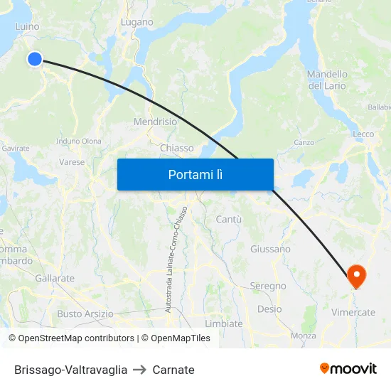 Brissago-Valtravaglia to Carnate map