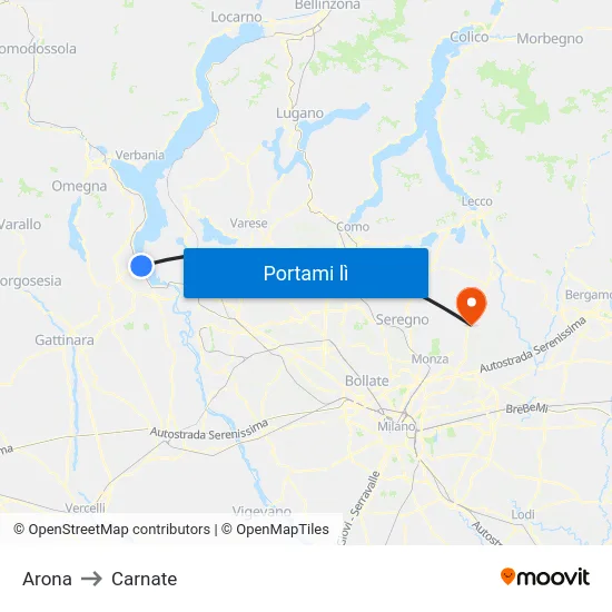 Arona to Carnate map