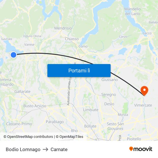 Bodio Lomnago to Carnate map