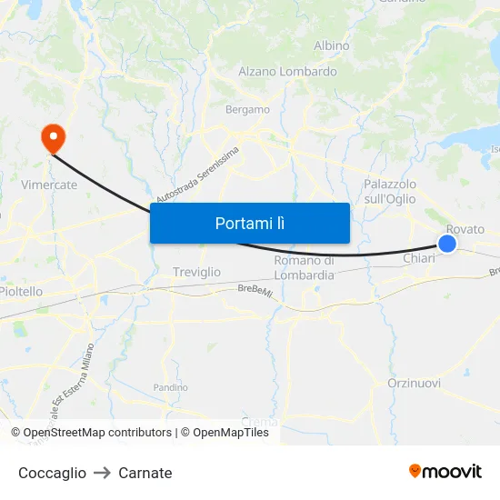 Coccaglio to Carnate map