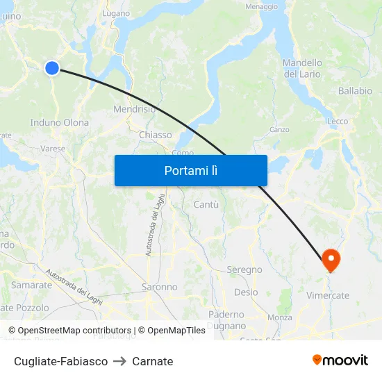 Cugliate-Fabiasco to Carnate map