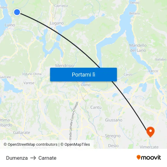 Dumenza to Carnate map