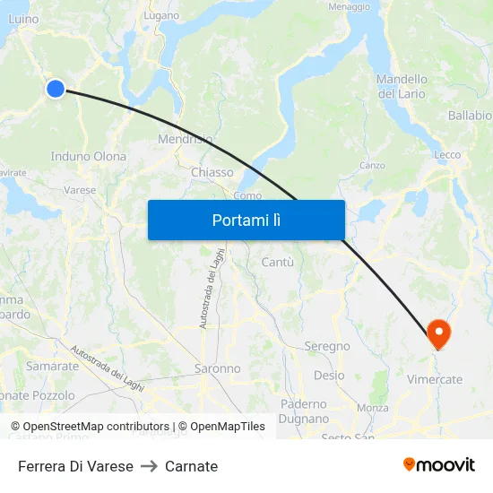 Ferrera Di Varese to Carnate map
