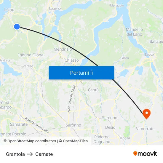 Grantola to Carnate map