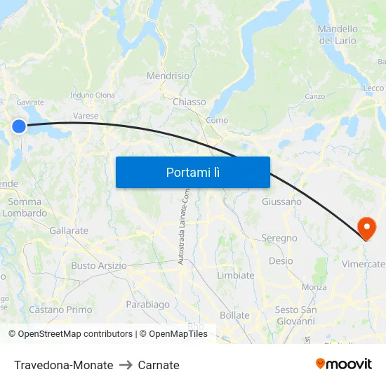 Travedona-Monate to Carnate map
