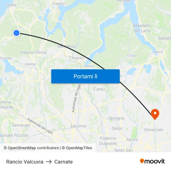 Rancio Valcuvia to Carnate map