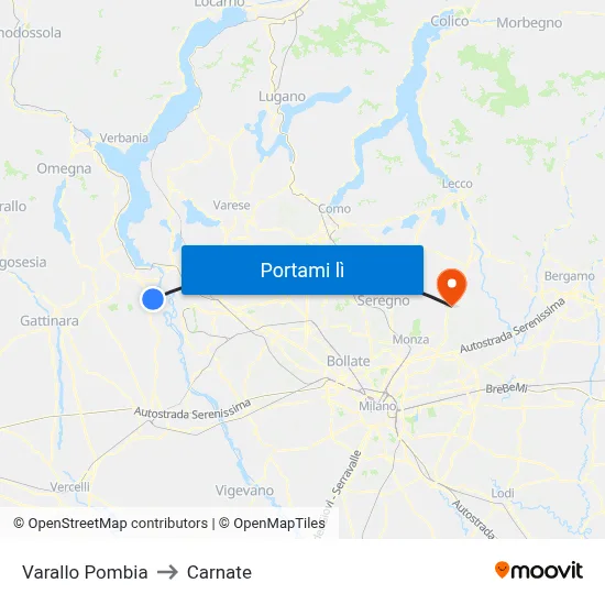 Varallo Pombia to Carnate map