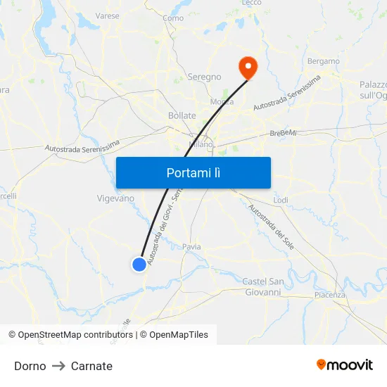 Dorno to Carnate map