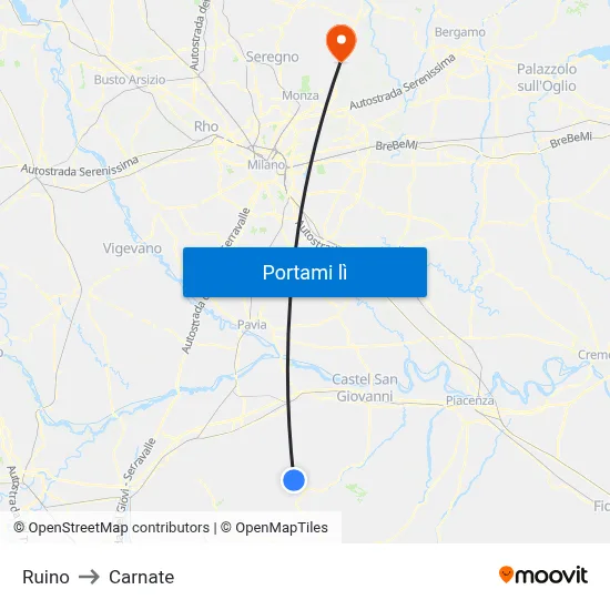 Ruino to Carnate map