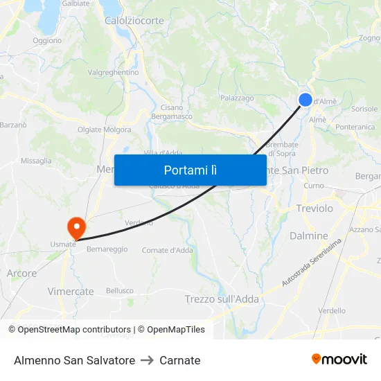 Almenno San Salvatore to Carnate map