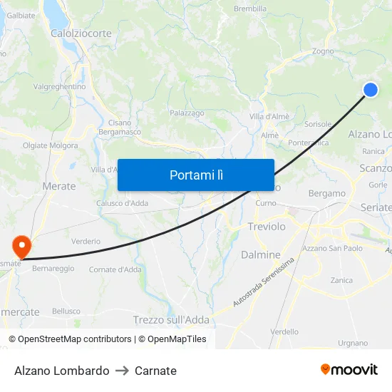 Alzano Lombardo to Carnate map