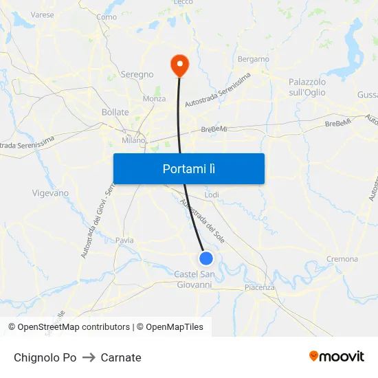 Chignolo Po to Carnate map