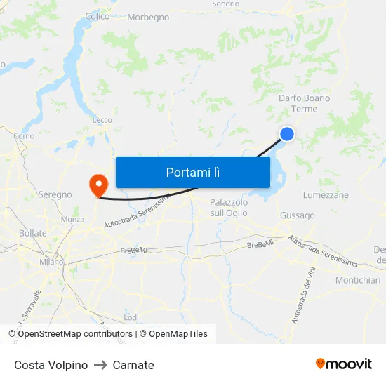 Costa Volpino to Carnate map
