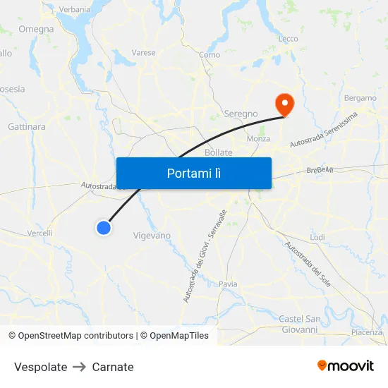 Vespolate to Carnate map