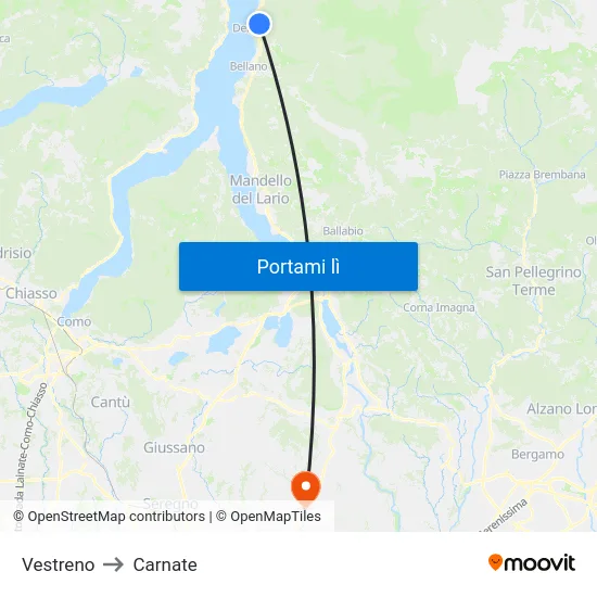 Vestreno to Carnate map