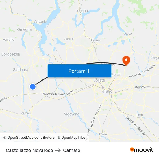 Castellazzo Novarese to Carnate map