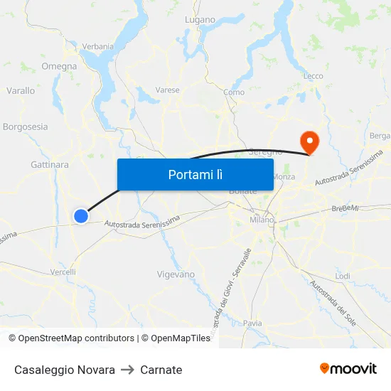 Casaleggio Novara to Carnate map