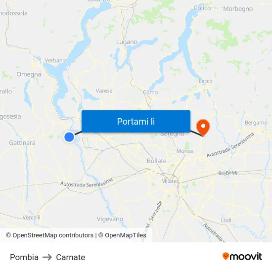Pombia to Carnate map