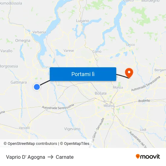 Vaprio D' Agogna to Carnate map
