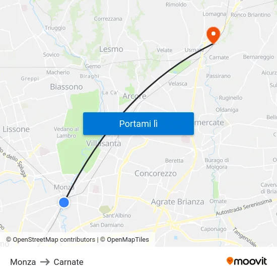 Monza to Carnate map