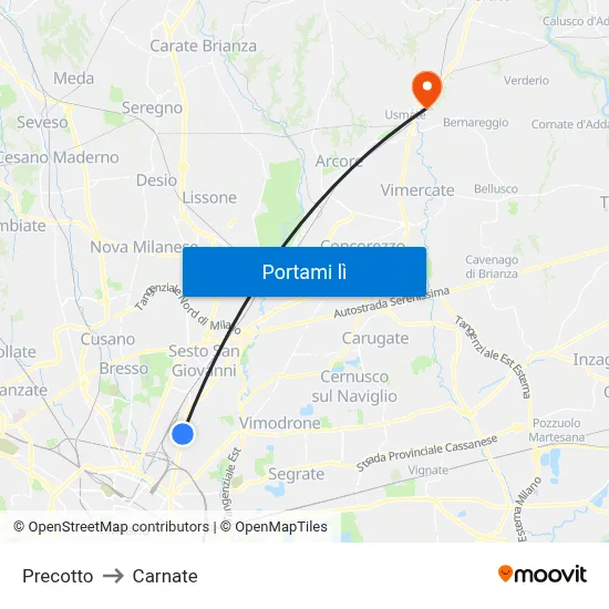 Precotto to Carnate map