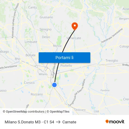 Milano S.Donato M3 - C1 S4 to Carnate map