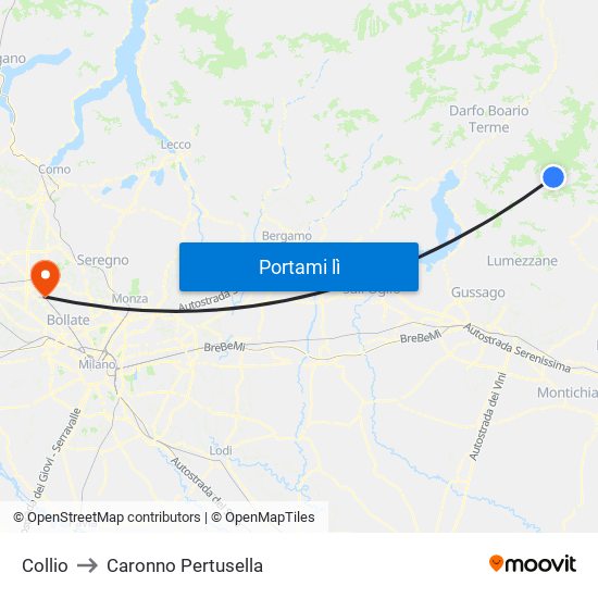 Collio to Caronno Pertusella map