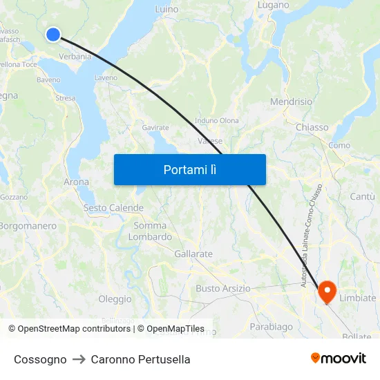 Cossogno to Caronno Pertusella map