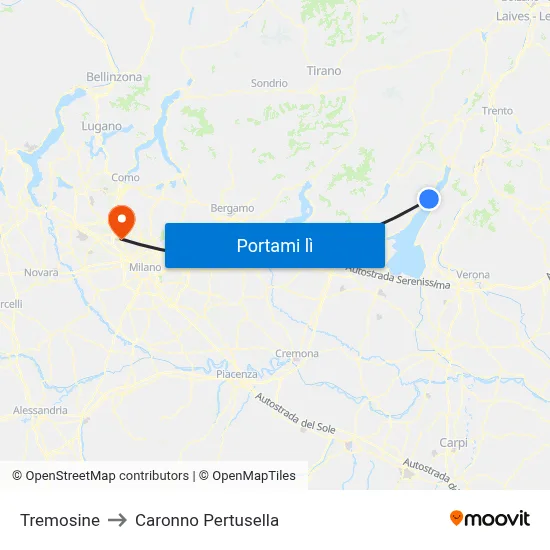 Tremosine to Caronno Pertusella map