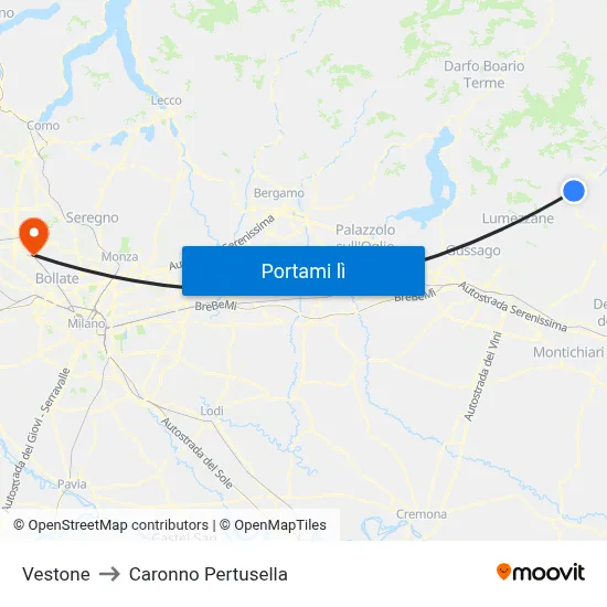 Vestone to Caronno Pertusella map